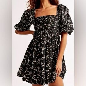 Abercrombie & Fitch Black Mini Dress with Cream Bow Print